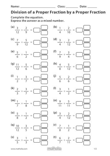 Division of a Proper Fraction by a Proper Fraction | Teaching Resources