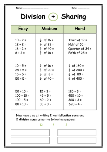 Year 2 Division Worksheet