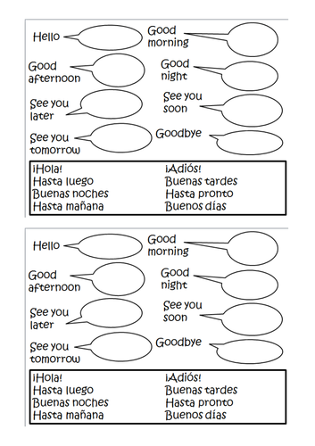 SPANISH GREETINGS WORKSHEET Teaching Resources