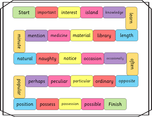 Y3 Y4 LKS2 Statutory words - Multicoloured board game for reading and ...