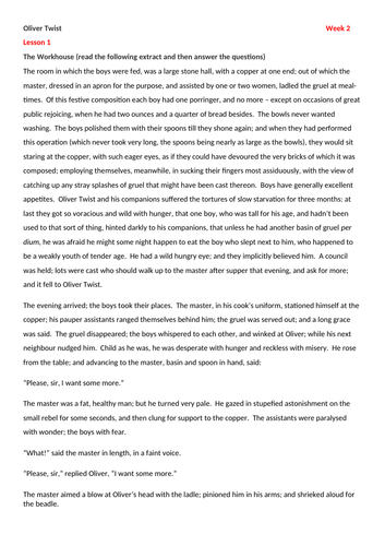 Oliver Twist home learning resources - English year 6 and year 7 ...