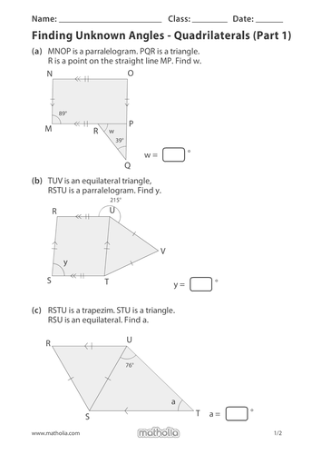 Finding Unknown Angles - Quadrilaterals (Part 1) | Teaching Resources