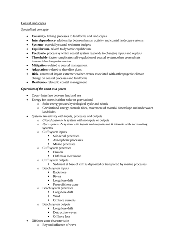 A level geography Coastal Landscapes notes (WJEC/ Eduqas)