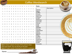 2 x Coffee Wordsearch Drinks Literacy Starter Activity Homework Cover ...