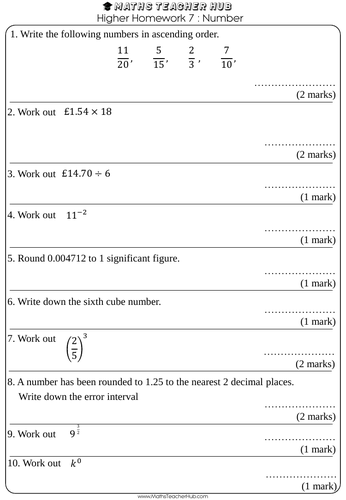 GCSE Higher basic skills HOMEWORK 100 pages with answers (Home Learning ...