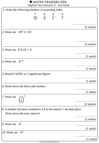 GCSE Higher basic skills HOMEWORK 100 pages with answers (Home Learning ...