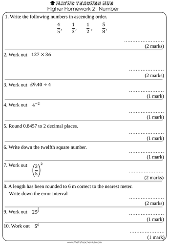 GCSE Higher basic skills HOMEWORK 100 pages with answers (Home Learning ...