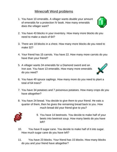 3rd Grade Multiplication Word Problems Worksheets Minecraft