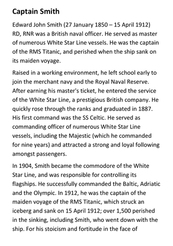 Captain Smith - RMS Titanic Handout