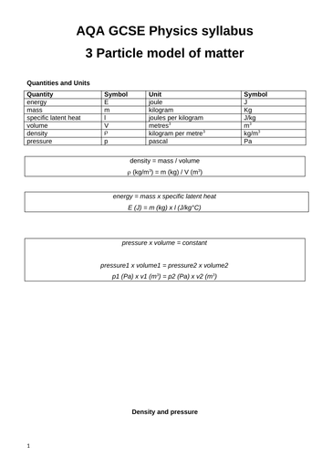 GCSE Physics - Revision notes - Chapter 3 Particles