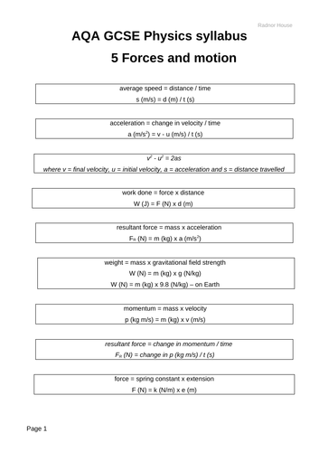 GCSE Physics - Revision notes - Chapter 5 Forces and motion