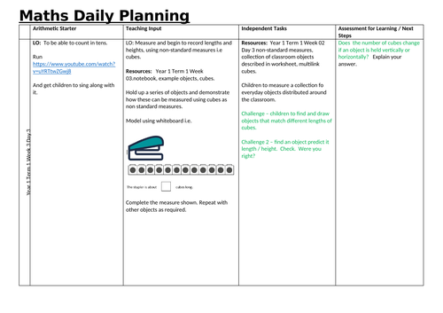 Year 1 Term 1 Week 3 Day 3 Non-standard measures