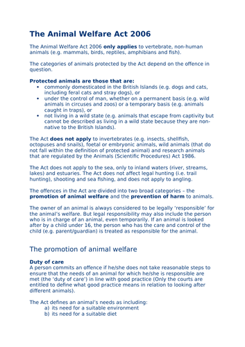 Animal Welfare Act 2006 | Teaching Resources