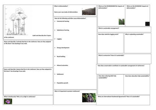 Tropical Rainforests Revision Mat (AQA geog GCSE)