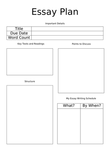 Essay Plan Template Teaching Resources