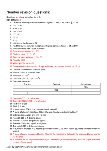 GCSE Maths Number Questions | Teaching Resources