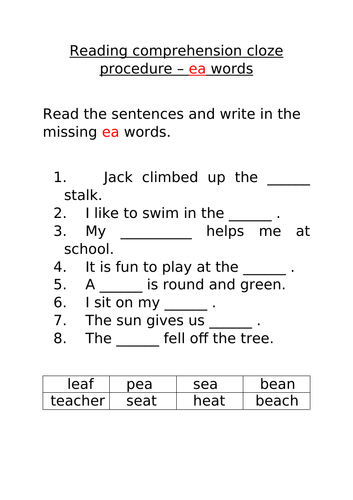 Ea Phonics Activities 