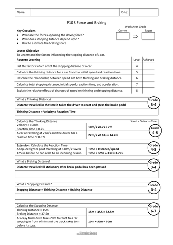 KS4 GCSE Physics AQA P10 3 Forces and Braking Lesson Bundle | Teaching ...