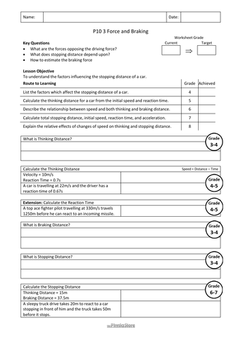 KS4 GCSE Physics AQA P10 3 Forces and Braking Lesson Bundle | Teaching ...