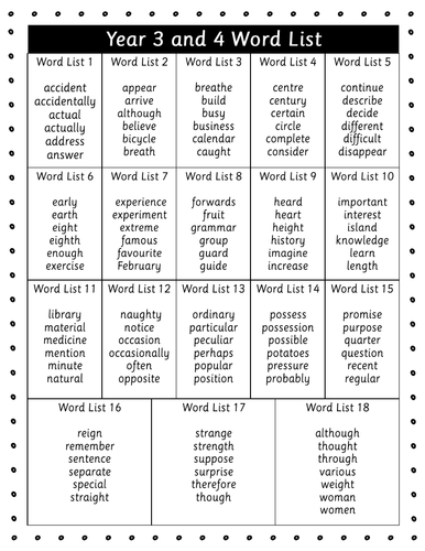 LKS2 Year 3 and 4 Statutory words lists | Teaching Resources