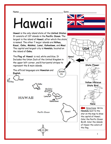 Hawaii Introductory Geography Worksheet Teaching Resources