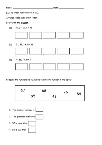 Ordering numbers up to 100 | Teaching Resources