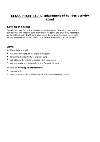 The elements of Group 7 KS3 Activate Science | Teaching Resources