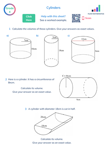 volume of a cylinder worksheet