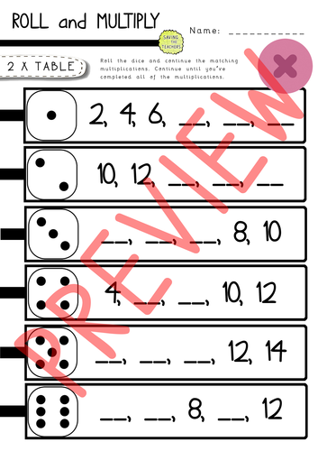 Multiplication Roll and Color Activity (Two Dice) - Twinkl