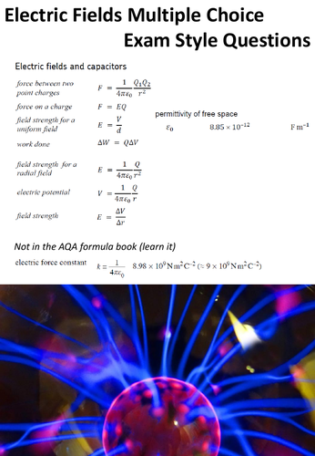 Electric Fields multiple choice & solutions A-level   Physics