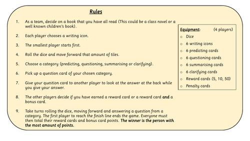 reading board game teaching resources