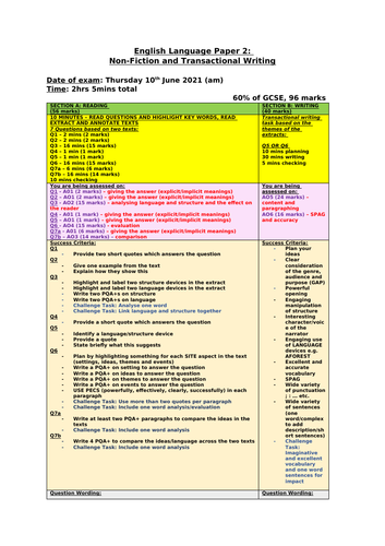 Edexcel Gcse English Exam Grids Updated For Exams In 21 Teaching Resources