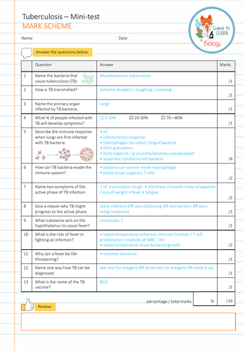 Tuberculosis Tb Mini Test Ks5 Teaching Resources