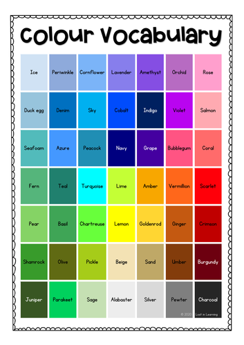 Color Vocabulary List