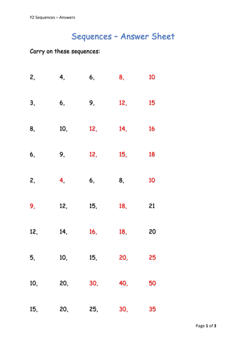 Y2 Maths - Sequences