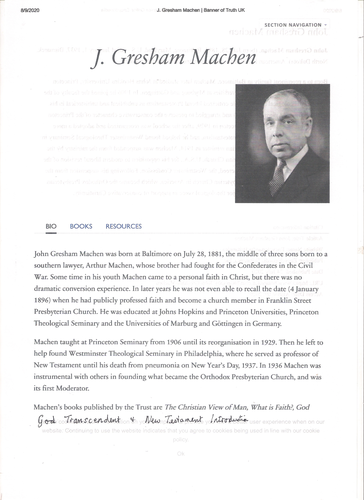 J. Gresham Machen (1881 1937) Teaching Resources