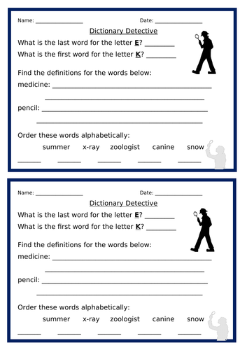 Dictionary Detective Worksheet | Teaching Resources