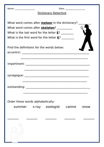 Dictionary Detective Worksheet | Teaching Resources