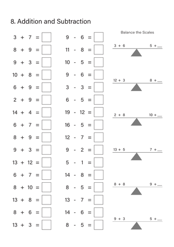 addition and subtraction homework year 1