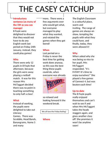 Ks2 Ks3 Newspaper Article Example Who What When Where Why Teaching Resources