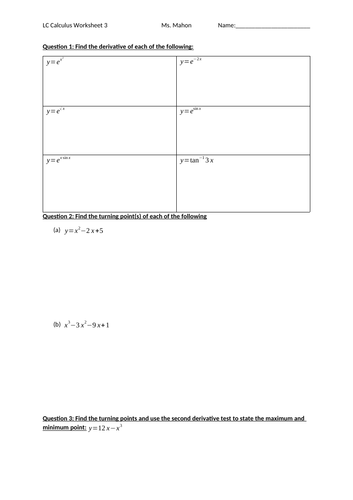 Calculus / Differentiation worksheets | Teaching Resources