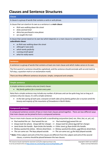 Grammar knowledge organiser - clauses and sentences