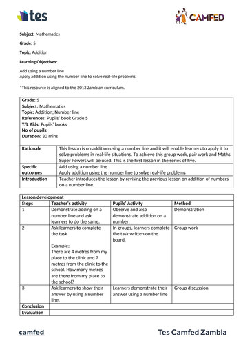 Addition lesson plans (Grade 5, Zambian Curriculum) | Teaching Resources