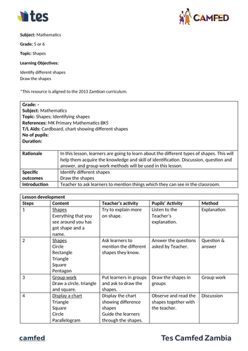 Shapes (Grades 5 and 6, Zambian Curriculum) | Teaching Resources