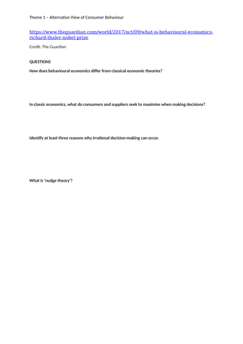 12. Behavioral Economics - (Slides, Activities and Notes)- Edexcel A ...