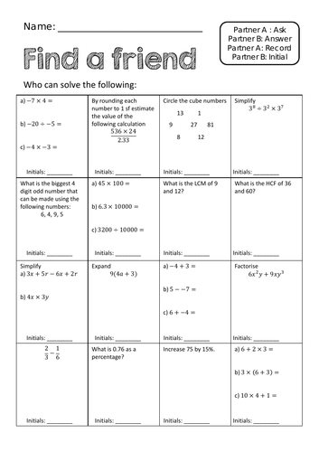 Back to school. Find a friend. Year 11F. | Teaching Resources