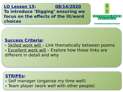 Love & R Poetry Unit Year 9 Term 1. Whole SOL:24 Numbered PPs ...