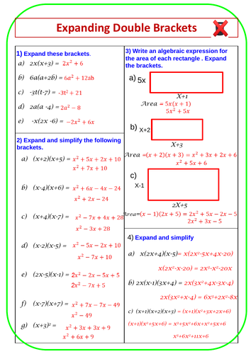 Algebra Expanding Double Brackets Teaching Resources