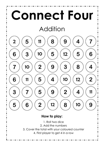 Connect Four Addition Free Printable