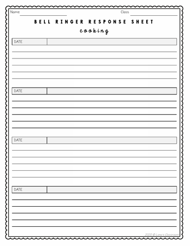 Bell Ringers Questions | Topic: Cooking and Eating | Middle and High ...